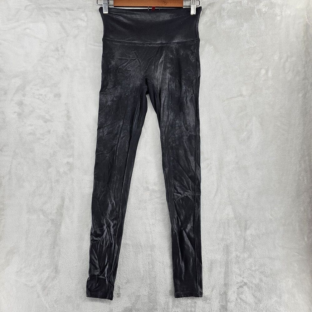 Spanx Leggings Womens Medium Gloss Black‎ Streach Fabric